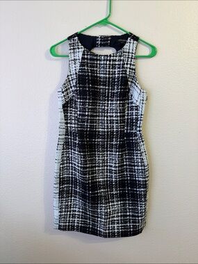 Banana Republic Black & White Plaid Sheath Midi Dress